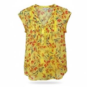 Pale Sky semi sheer, light, airy, flowy, cap sleeves,  front pleats flora…